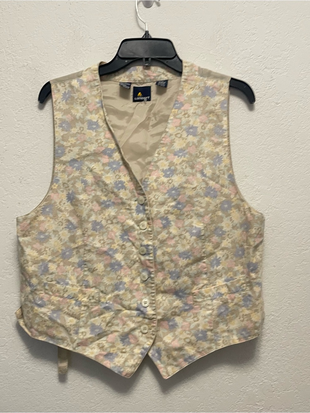 VTG Liz Claiborne Liz Sport LINEN BLEND VEST TOP Beige Floral Size 12